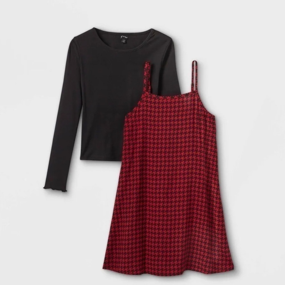 Art Class Youth Girl Red Black Jumper Dress Size XS 4/5 New